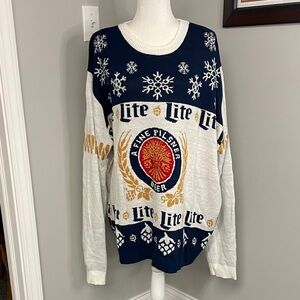 Miller Lite Ugly Christmas Sweater Holiday Snowflakes Pilsner Beer Mens XXL 2XL